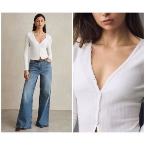 Good American | $120 Pointelle Cardigan in White | XS